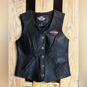 Harley-Davidson Women's Black and Orange Leather Vest